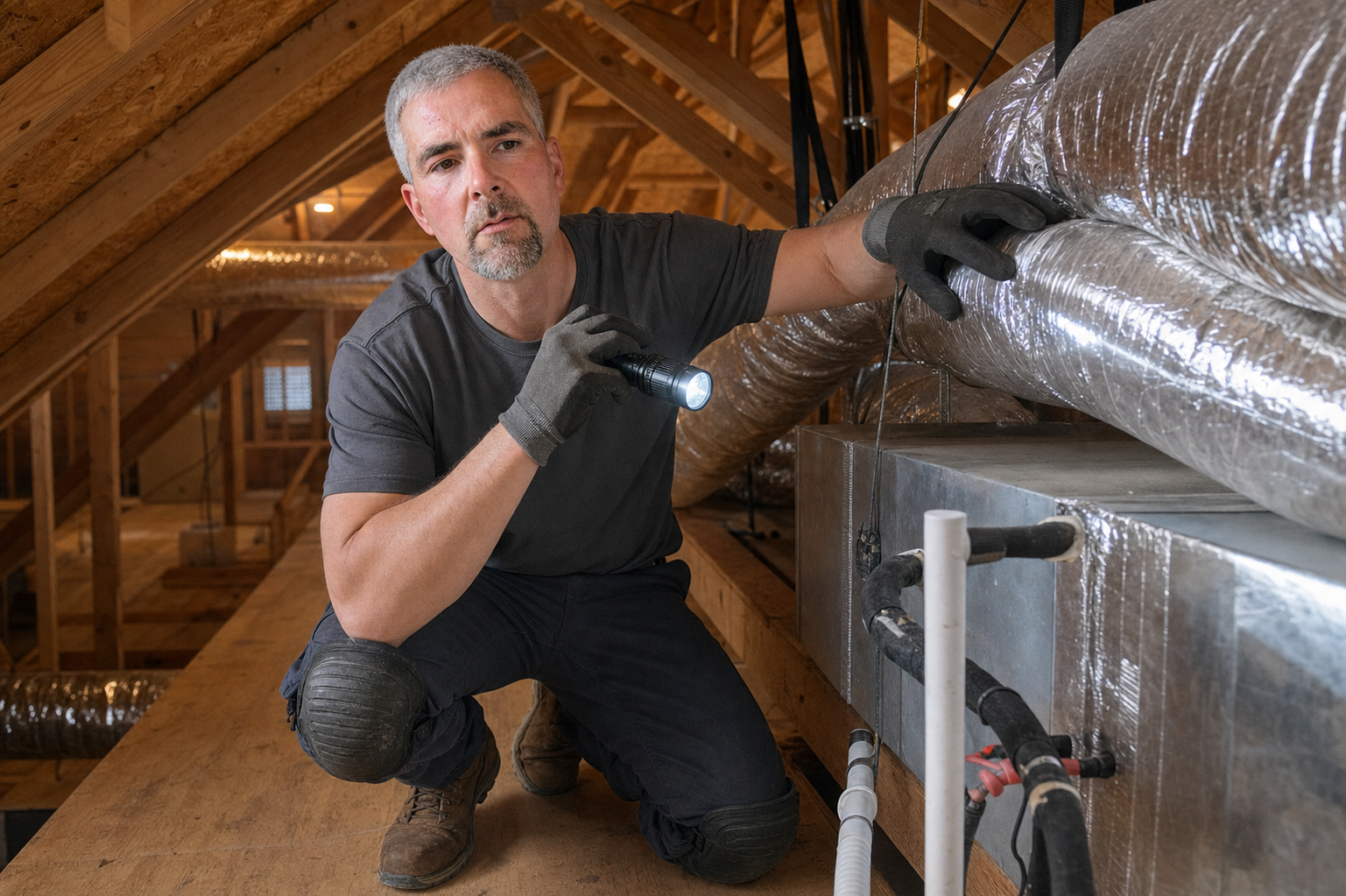 Inspecting attic ductwork